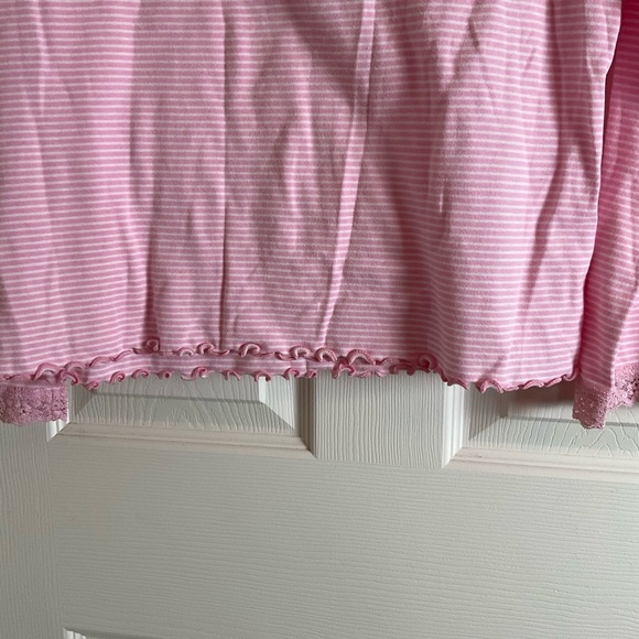 CHAPS SZ XL pink/white Stripe Long Sleeve Shirt W/ Lace Top Blouse - Picture 7 of 9